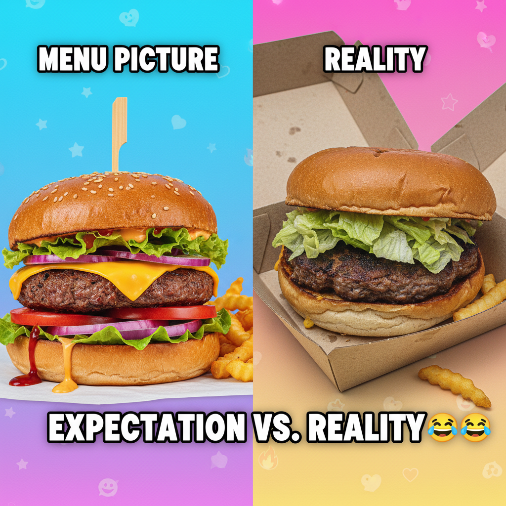 Ordered a gourmet burger, got a sad patty in a box. My expectations vs reality: