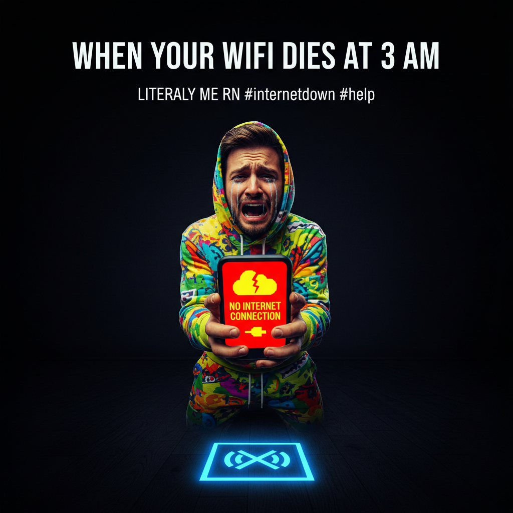 When the WiFi dies and you realize how much of your personality is just internet access.