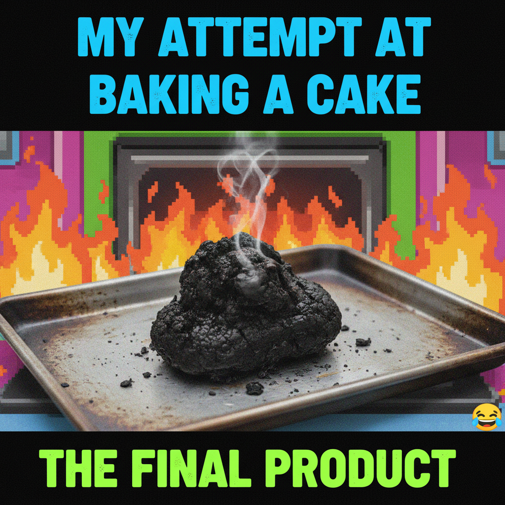 Tried to bake a cake, ended up with a charcoal briquette. Send help (and a fire extinguisher).