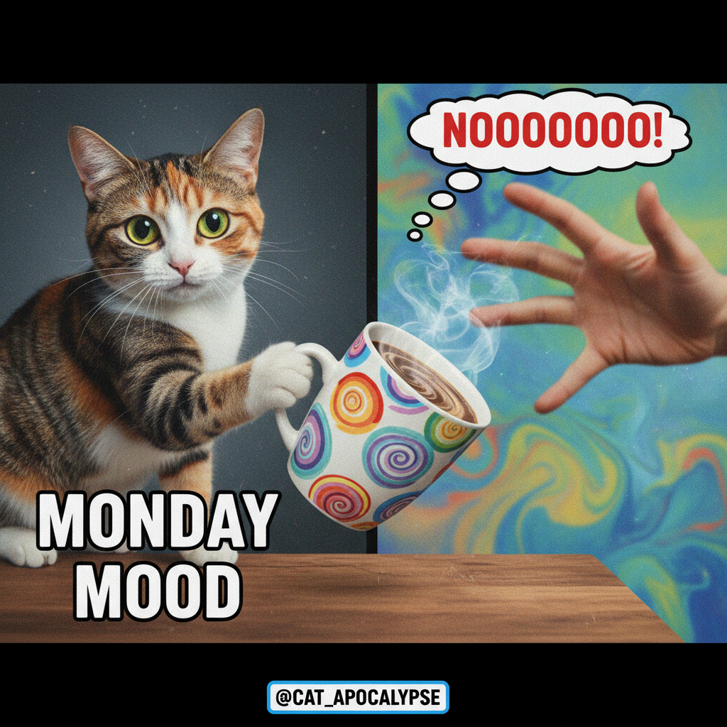 My cat just stared into my soul while slowly pushing my coffee cup off the table. It's his world.