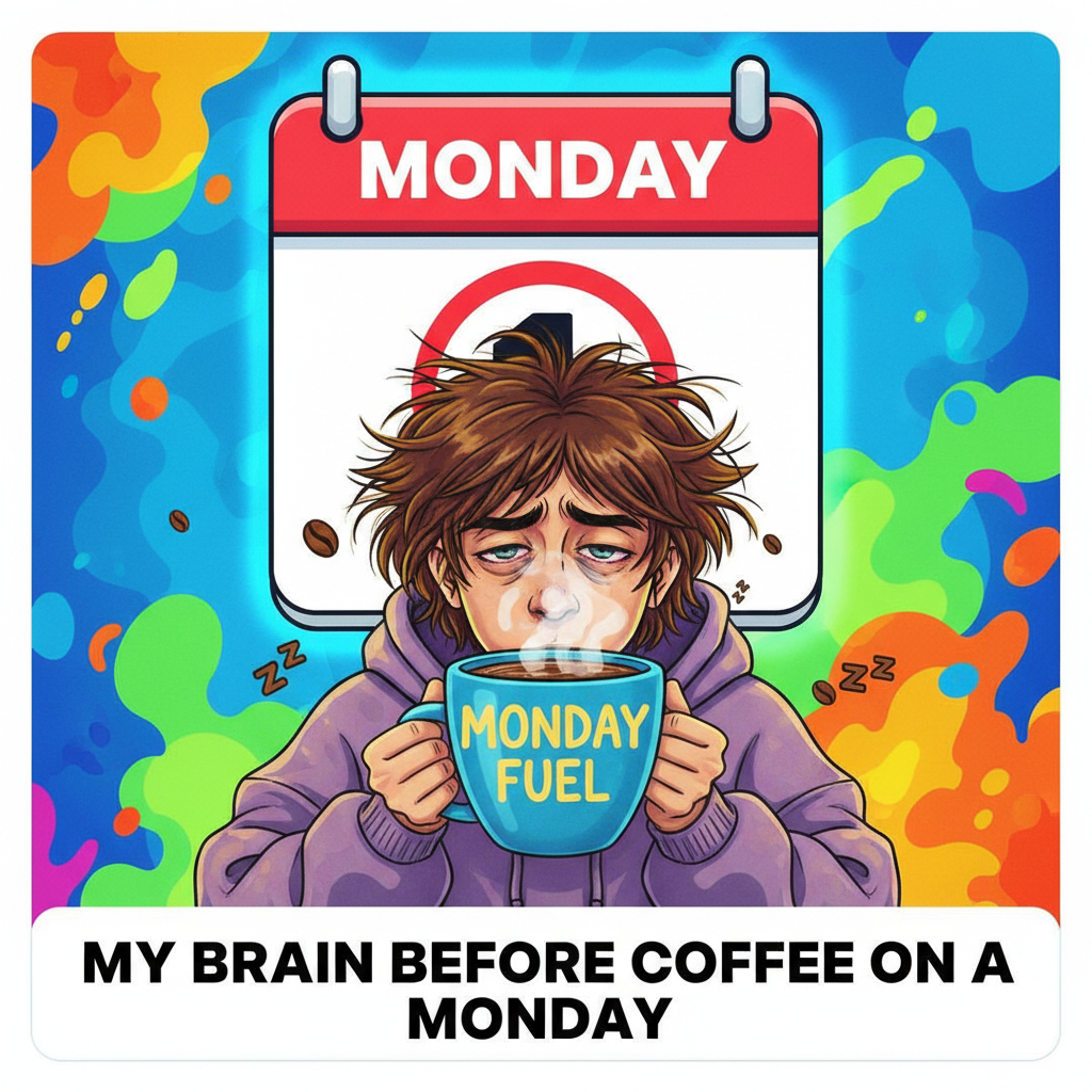 My Monday morning mood is sponsored by 3 hours of sleep and 5 cups of coffee.