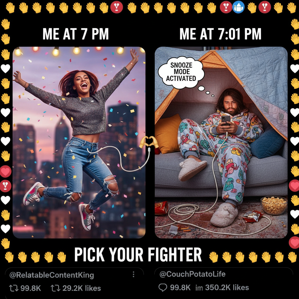 Extrovert: 'Let's go out!' Introvert: *already in pajamas, charging phone* 'Can't, busy.'
