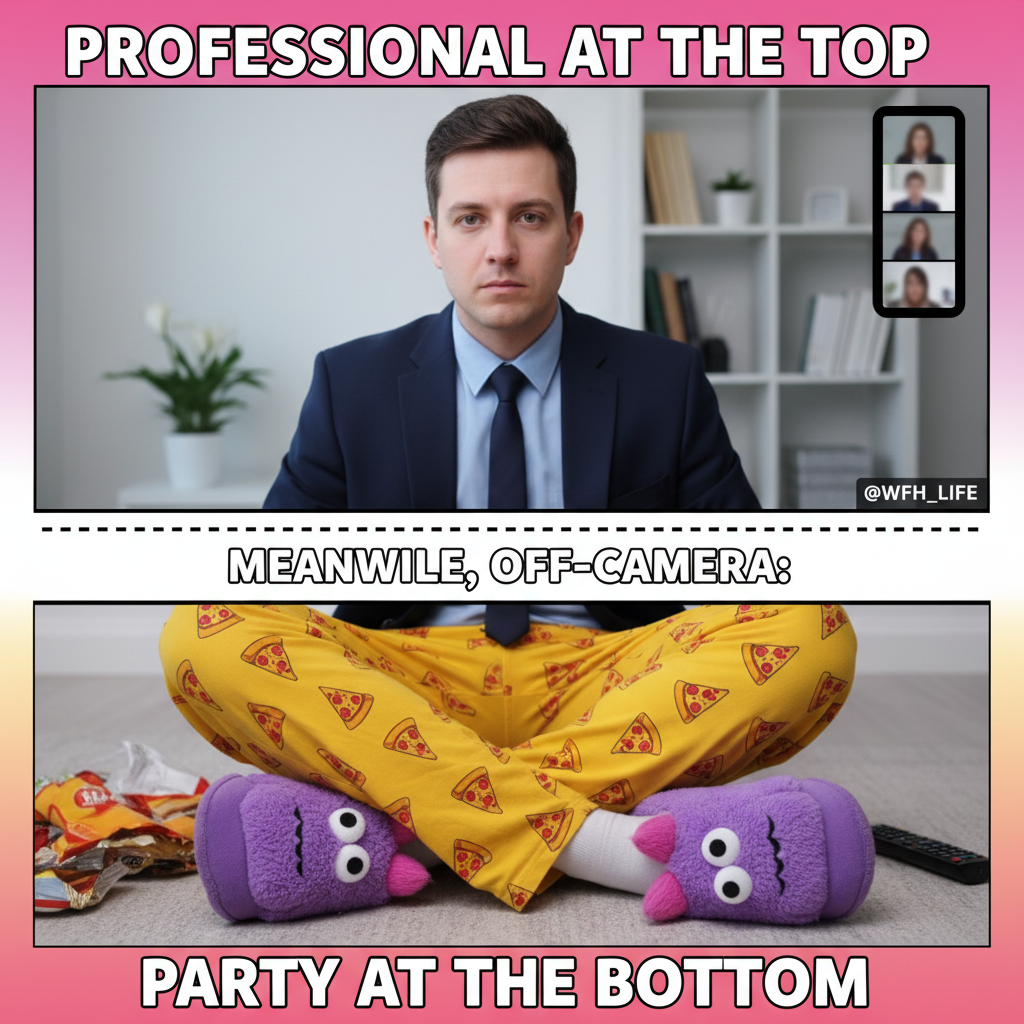 My 'work from home' outfit is 50% professional, 50% pajama pants. It's called balance.