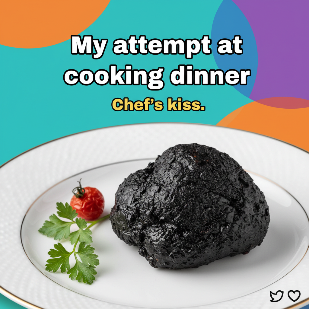 Attempted to make a 'gourmet' meal. Ended up with charcoal that vaguely resembles food.