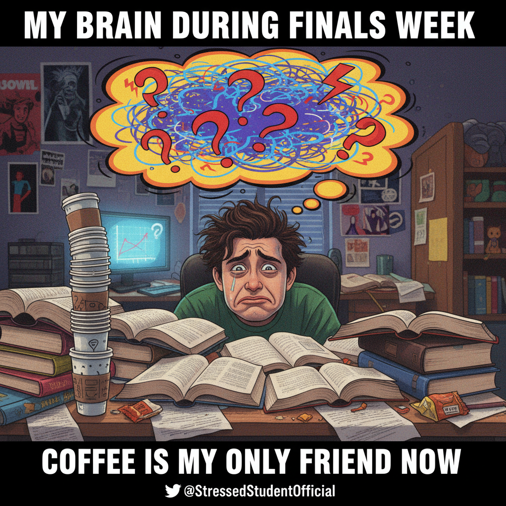 My brain during exam season: 90% panic, 10% caffeine, 0% actual information retention.