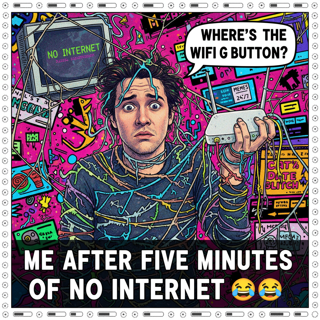 Wifi goes down. My brain: 'What year is it? Do I still know how to talk to people?'