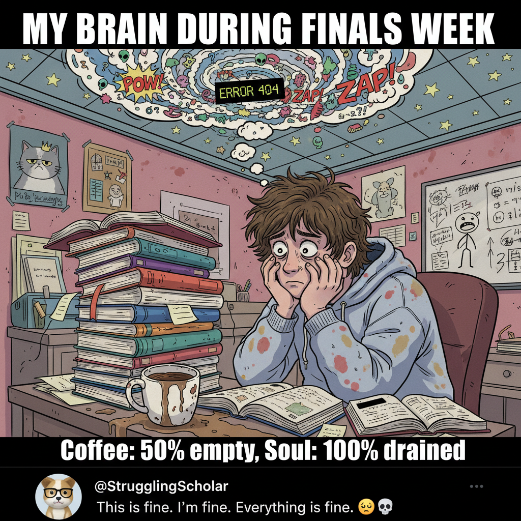 My brain during exam season: 'All thoughts, no thoughts.'