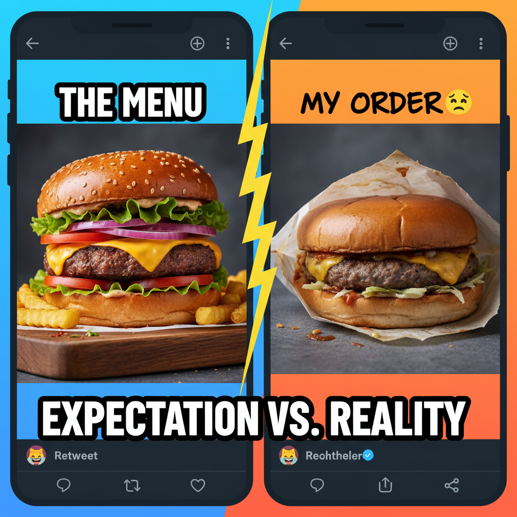 Ordered a gourmet burger, got a sad patty. My expectations vs reality in one pic.