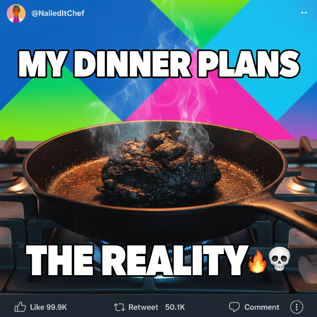 My 'gourmet meal' turned into a charcoal briquette. Send help (and pizza).