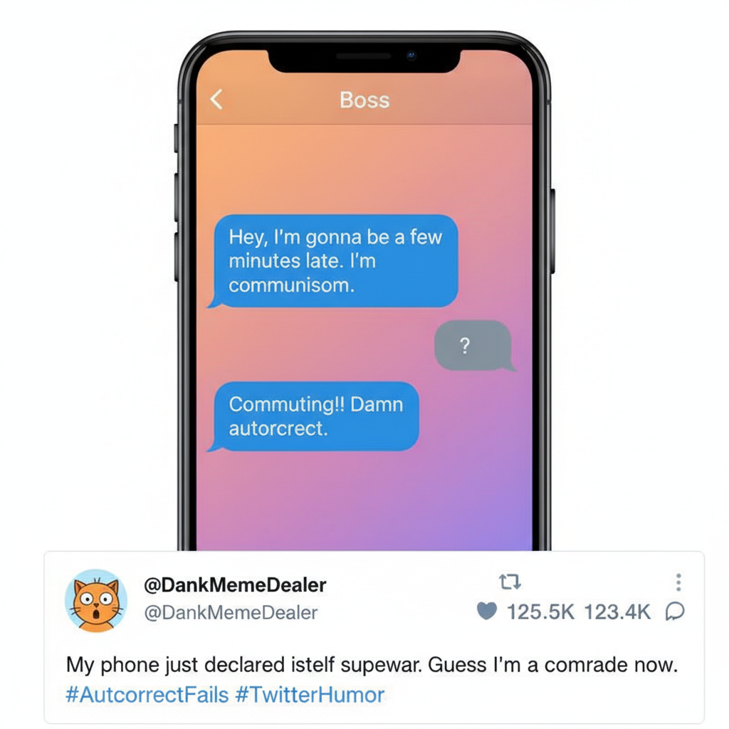 Autocorrect changed 'I'm coming' to 'I'm communism.' My boss is now very confused.