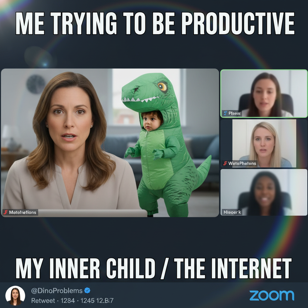 Someone's kid just walked into their Zoom meeting wearing a dinosaur costume. I aspire to this chaos.