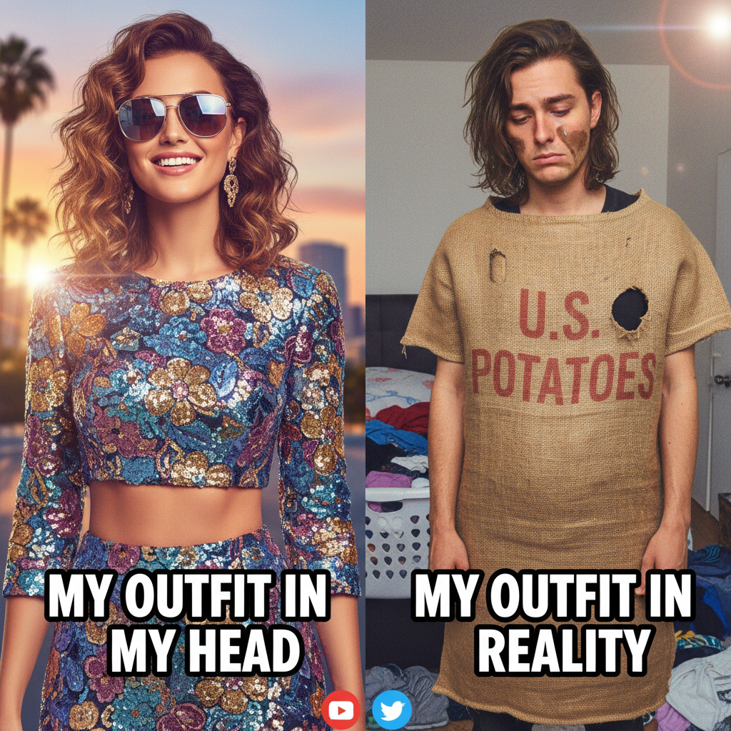 Ordered a 'chic' top online. Received a potato sack with armholes. My wallet weeps.