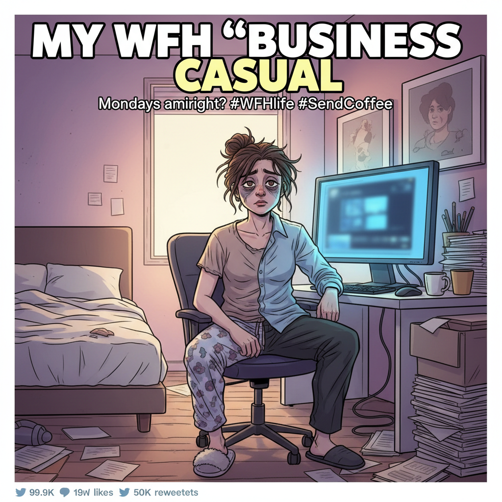 My WFH uniform is 50% pajamas, 50% existential dread.