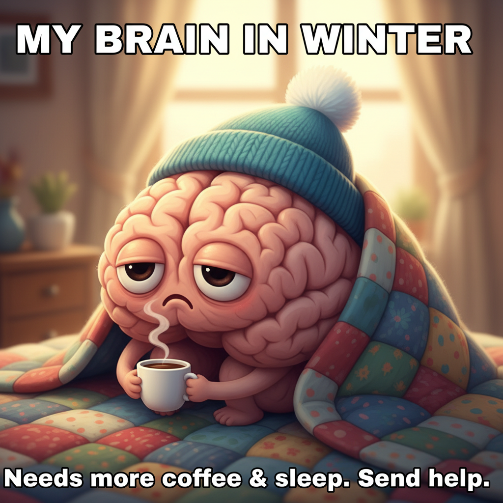 My brain cells hibernating from October to March. Send coffee and serotonin. #SeasonalDepression