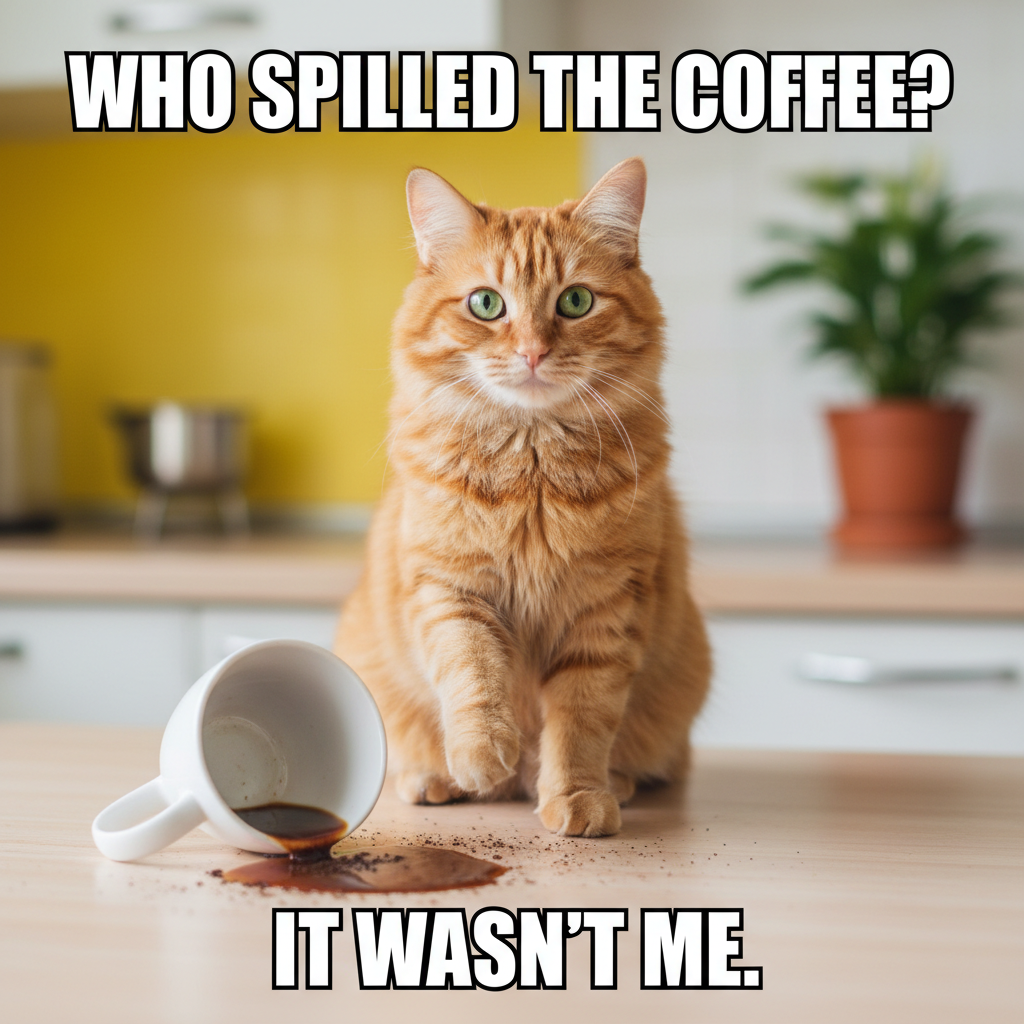 My cat just knocked over my coffee, then looked at me like I was the problem. The AUDACITY.