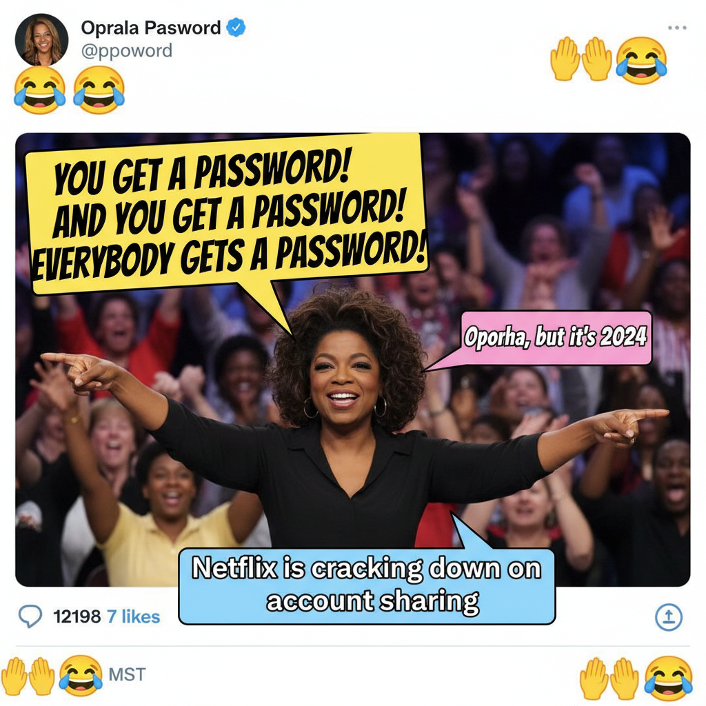 When you see your ex thriving but you're still using their Netflix password. *Oprah meme*