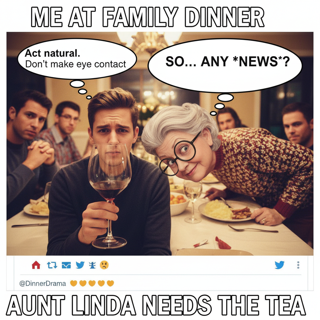 Aunt Carol just asked if I'm 'still single' for the 5th time. Send help (and wine).