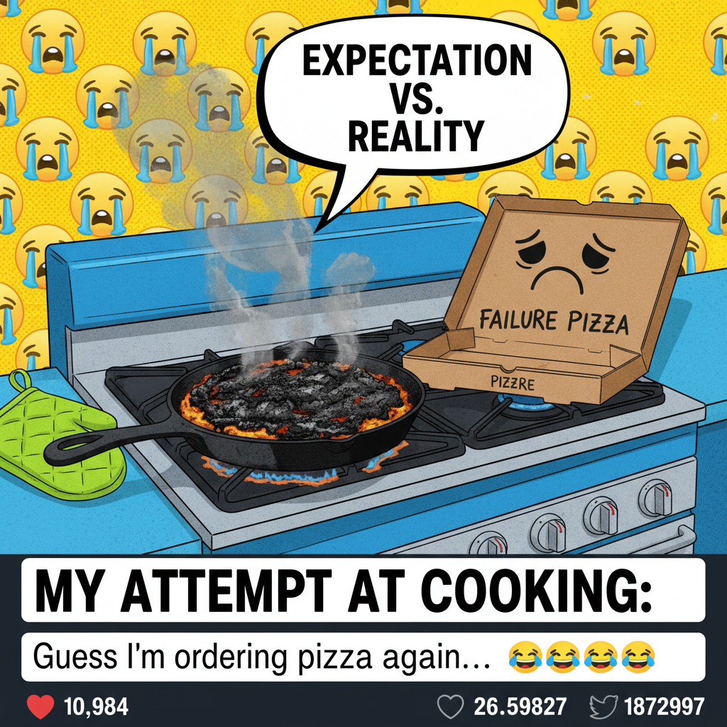 My 'gourmet' dinner turned into a charcoal briquette. Send help (and pizza). #CookingFail