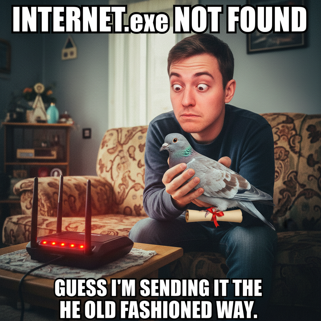 The WiFi went down. I've already tried turning it off and on. Send carrier pigeons.