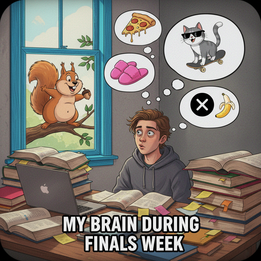 My brain during exams: 'The mitochondria is the powerhouse of the... oh look, a squirrel!'