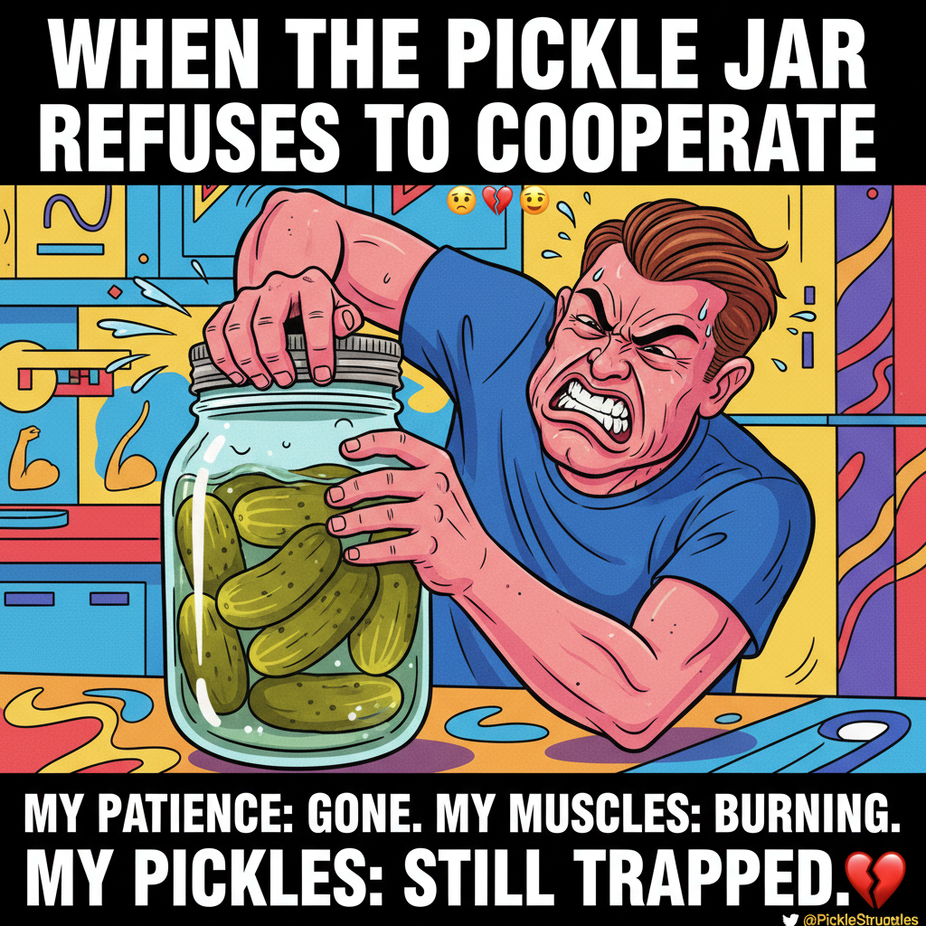 Just spent 30 mins trying to open a jar. Adulting is less 'CEO' and more 'struggling with pickles.'