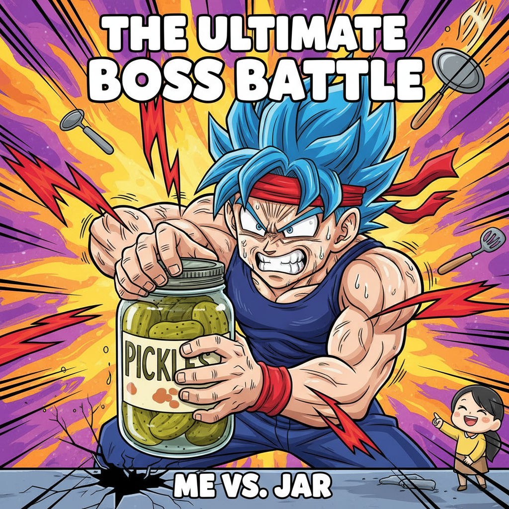Me trying to use my anime powers to open a stubborn jar of pickles.