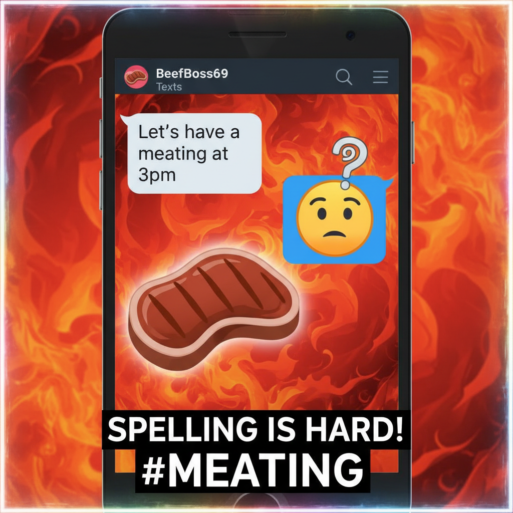 Autocorrect changed 'meeting' to 'meating'. My boss is now very confused. 🥩