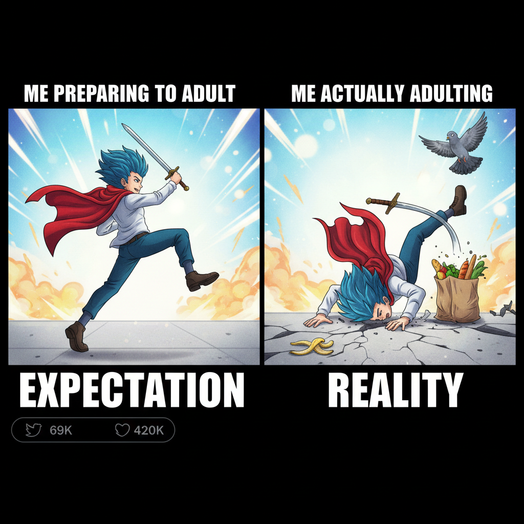 Me trying to adult after watching a shonen anime: 'I WILL SURPASS MY LIMITS!' *trips*