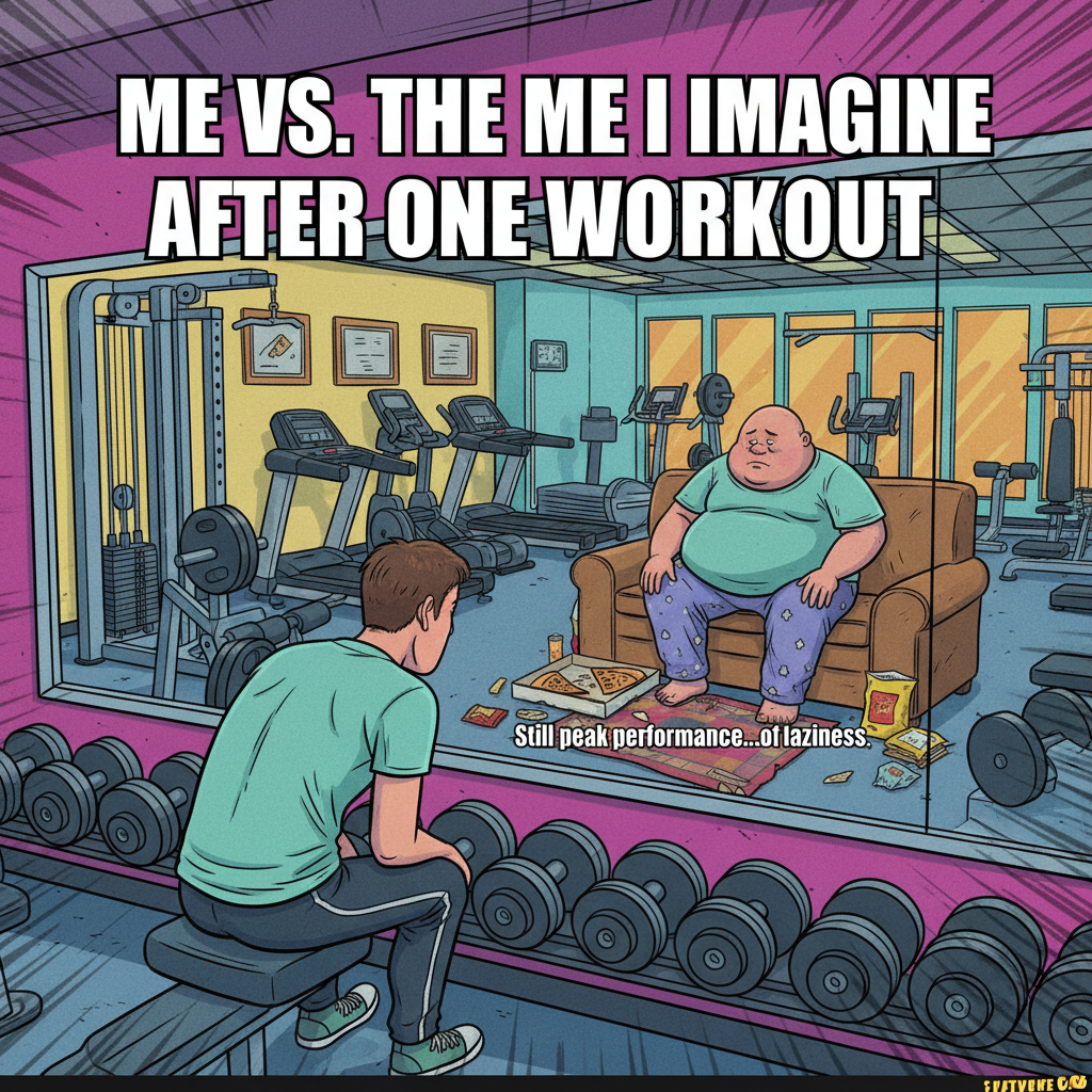 My gym routine: 10 mins working out, 50 mins questioning my life choices in the mirror.