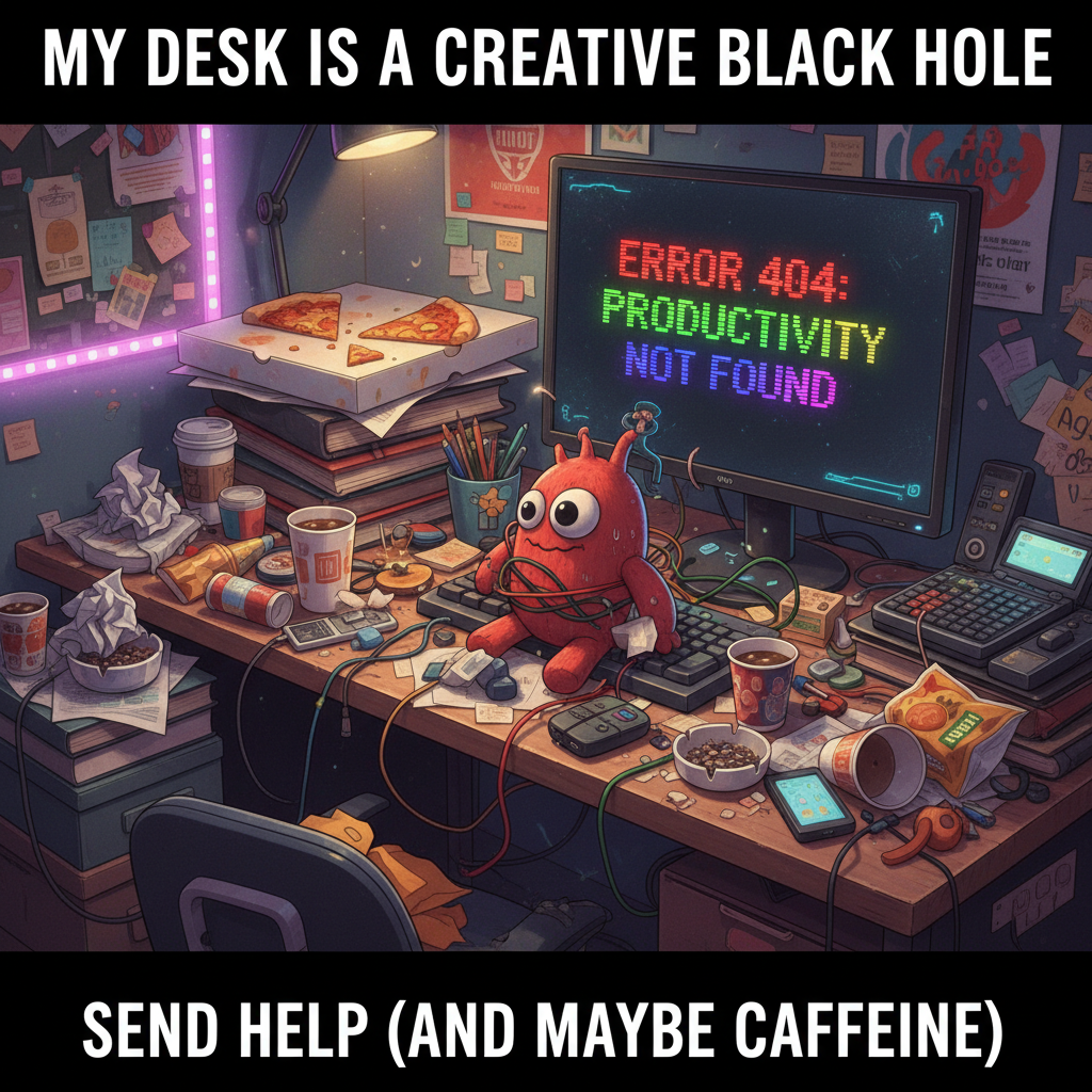 My New Year's resolution was to be more organized. My desk currently looks like a tornado hit it.