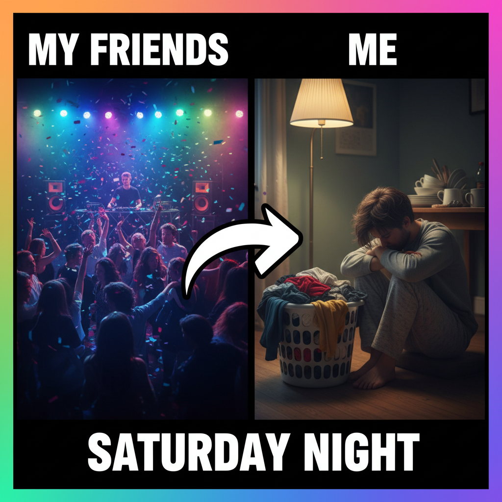 Friday night plans: Clubbing. Friday night reality: Debating if I have enough clean socks. #Adulting