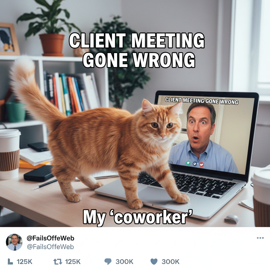 My cat just walked across my keyboard during a Zoom meeting. Client saw everything. #ZoomFails