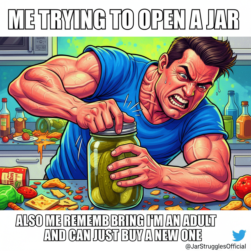 Just spent an hour trying to open a jar. Adulting is basically extreme sports for your hands.