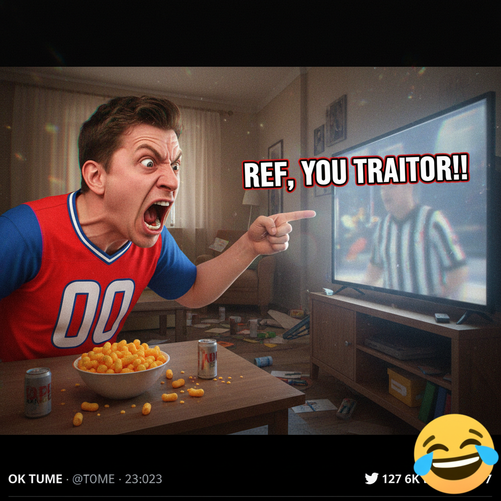 My team won, but the ref looked at me funny. Clearly rigged. I'm boycotting sports forever! (Until next week)