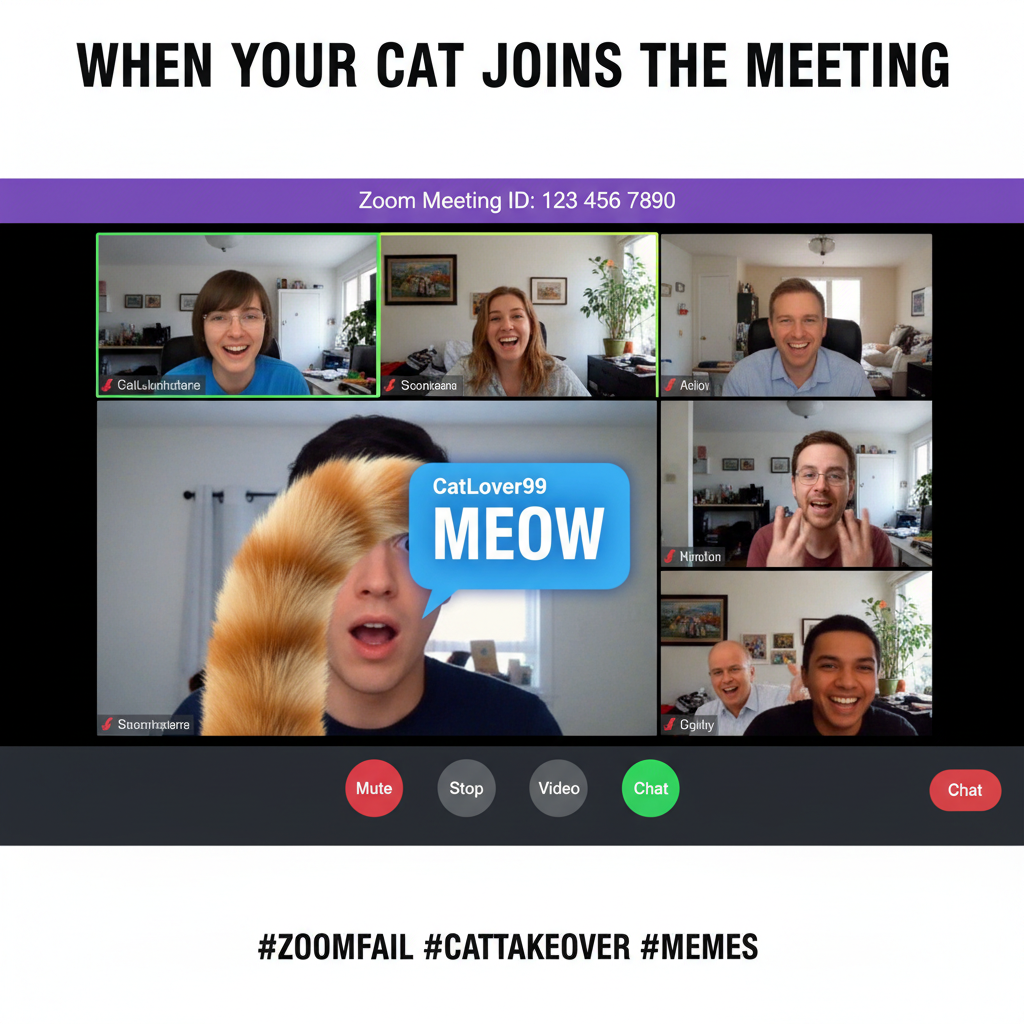 Someone's cat just walked across their keyboard and sent 'MEOW' to the entire company Zoom call.