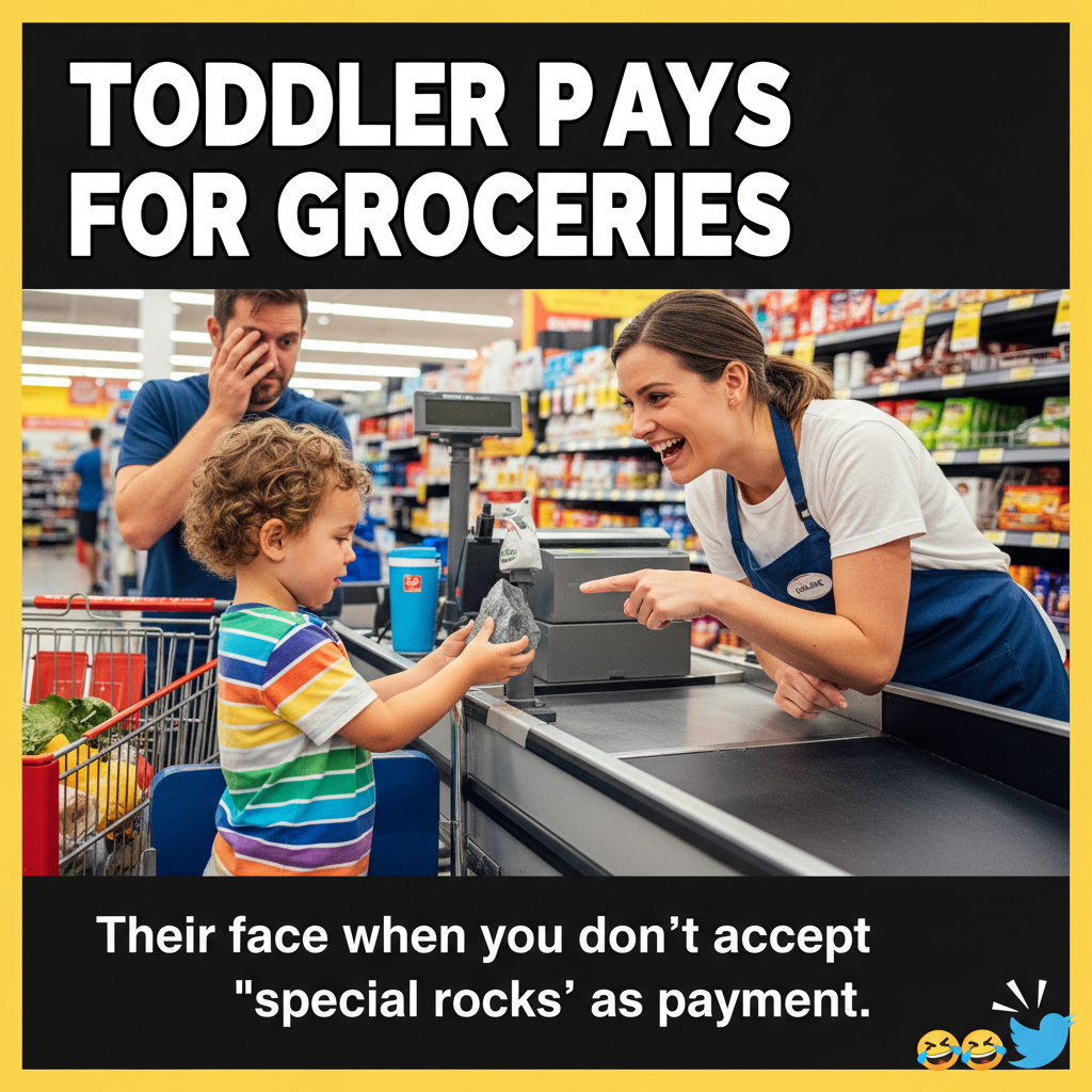 My toddler just tried to pay for groceries with a rock. Send help.
