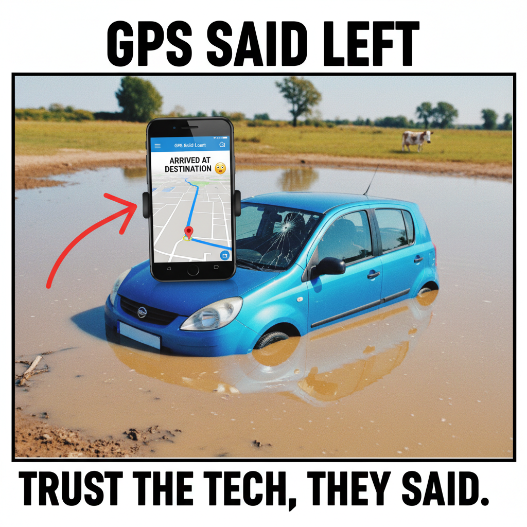 GPS said 'turn left now'. I'm in a lake. Thanks, Siri.