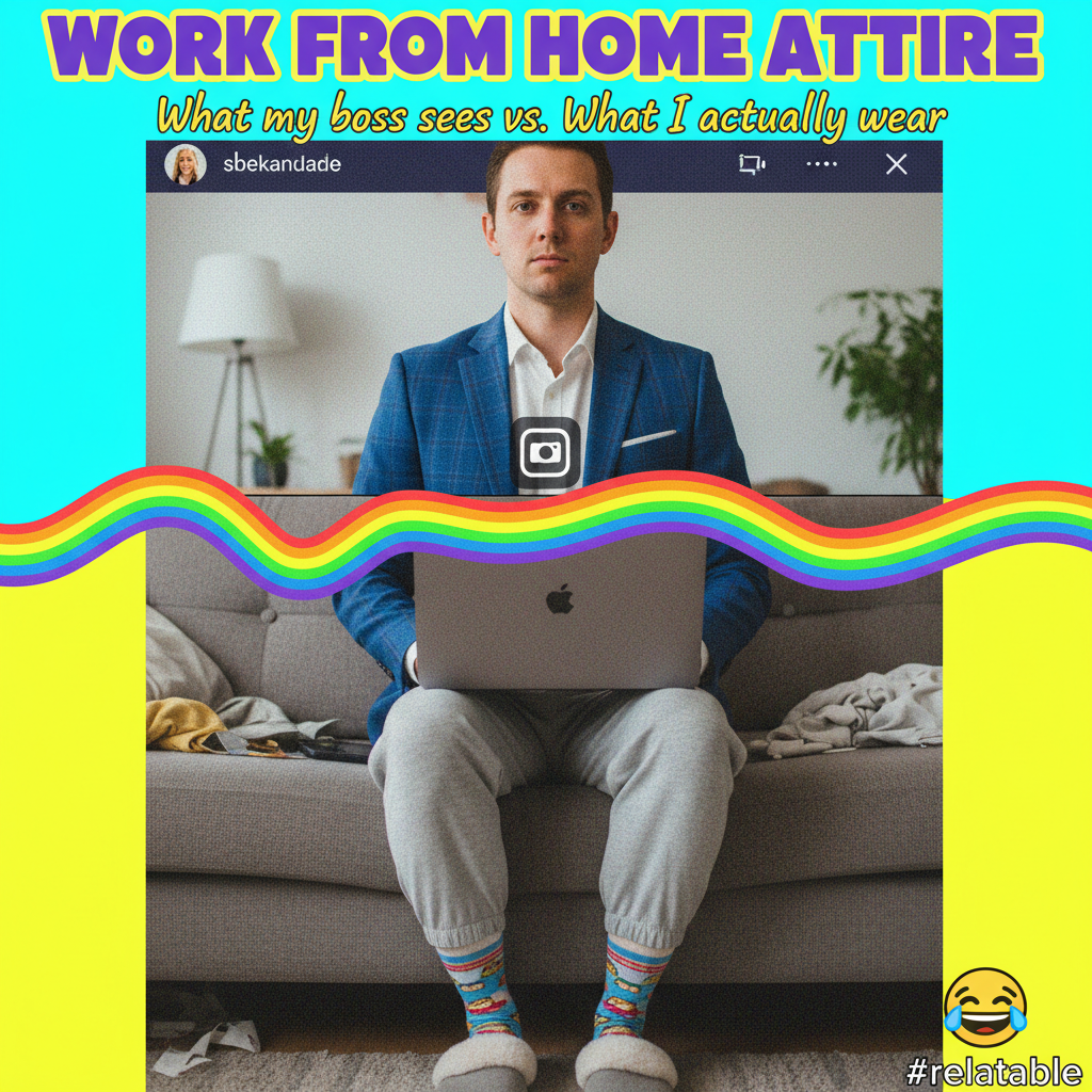 My 'work from home' outfit is 50% professional, 50% pajama. The camera angle is key.