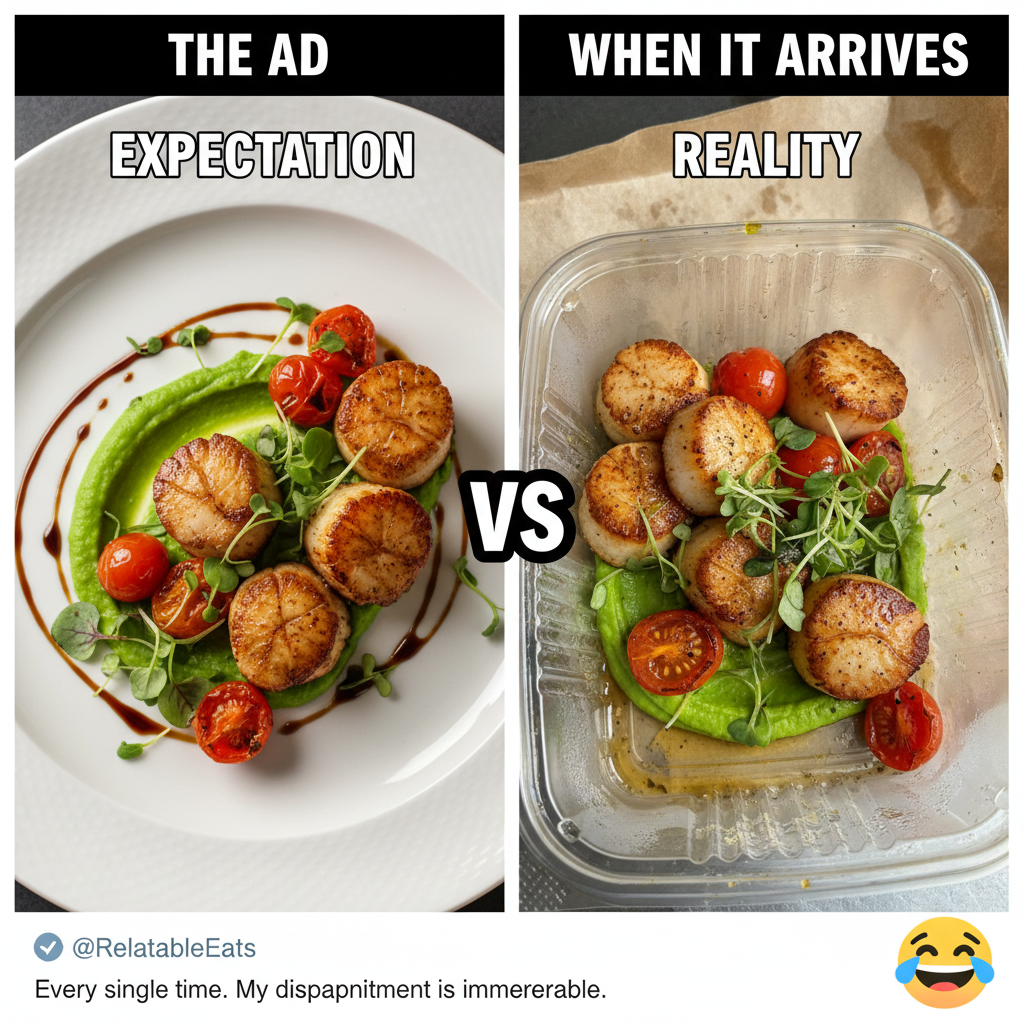 My food delivery: gourmet ad. My food reality: sad soggy box. 😭 #ExpectationVsReality