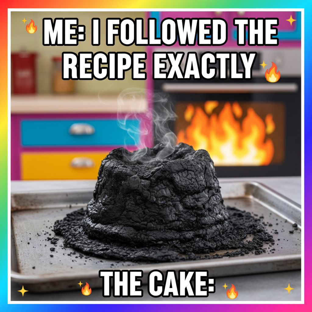 My 'bake a cake from scratch' attempt turned into a charcoal briquette. Send pizza.