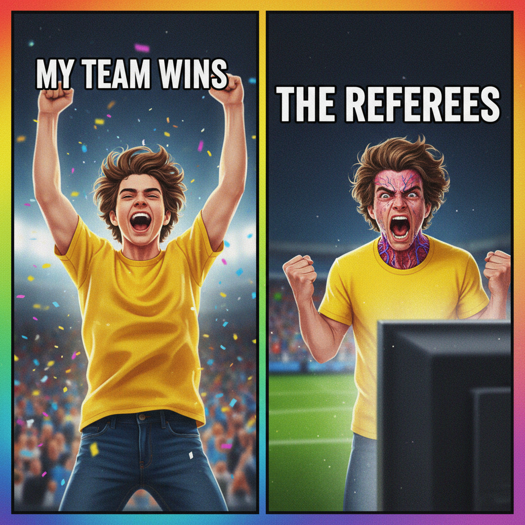 My team scores: I am the greatest tactical genius. Opponent scores: The refs are blind, the league is rigged!