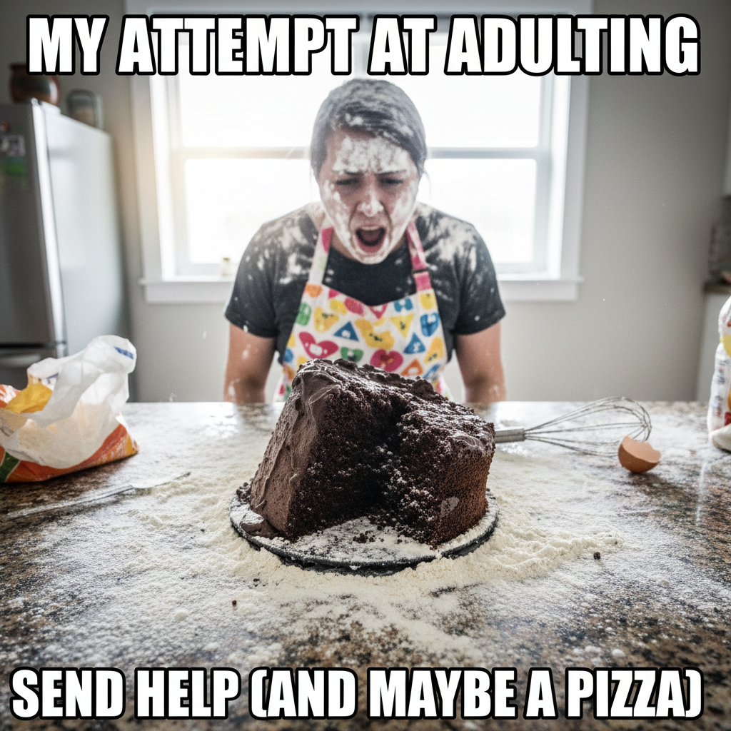 Tried making a 'simple' cake. Now my kitchen looks like a flour bomb went off. Send help.