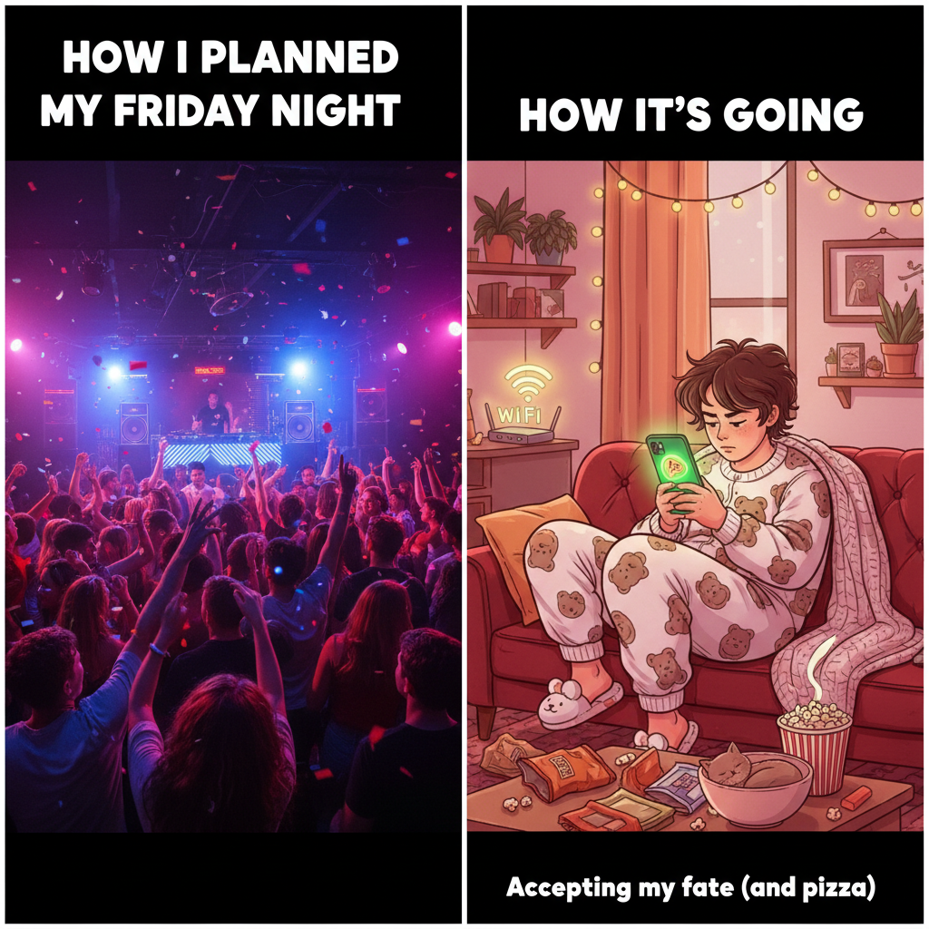Friday night plans: clubbing. Friday night reality: debating if I should order pizza or pasta.