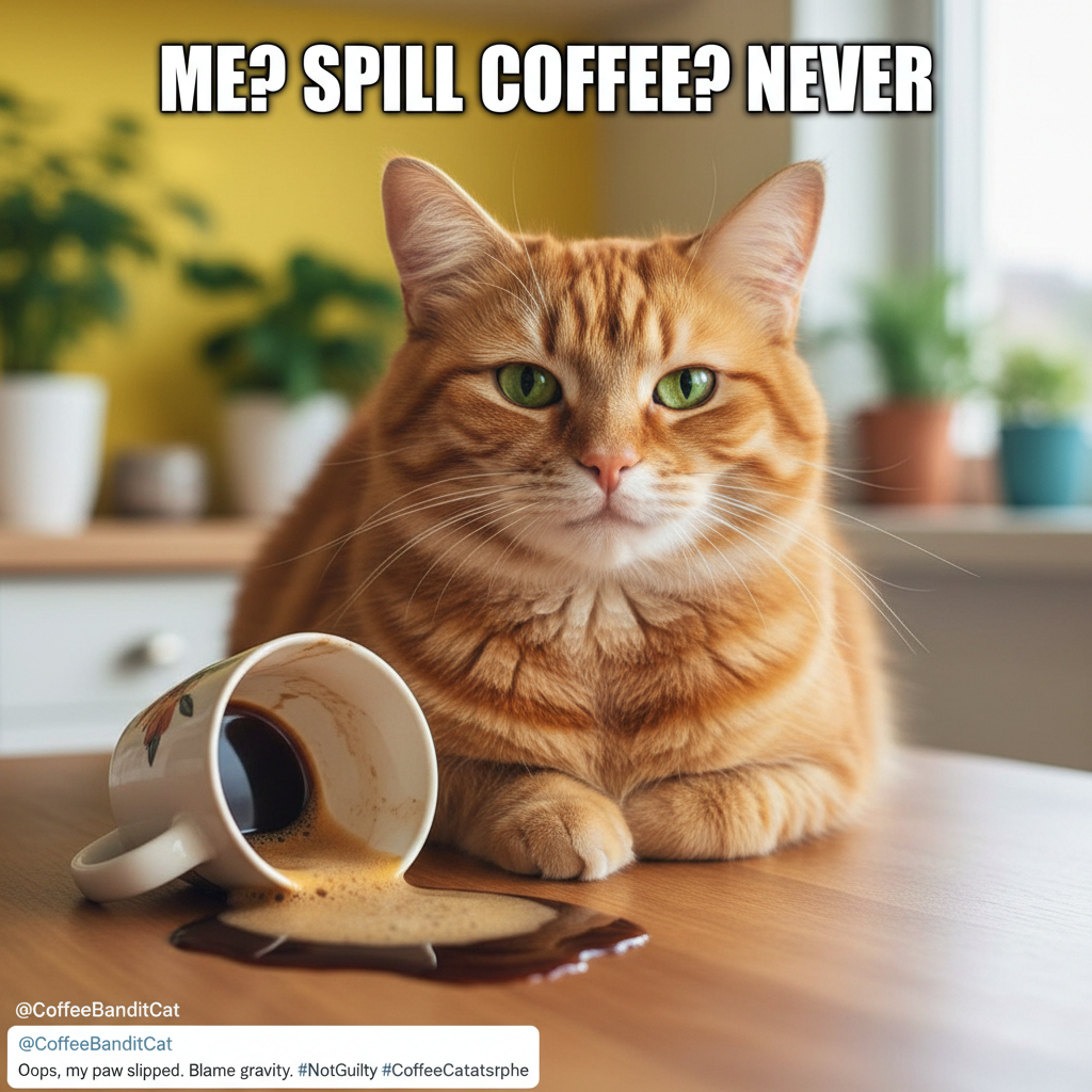 My cat just knocked my coffee over, then looked at me like *I* was the problem. The AUDACITY! 😼