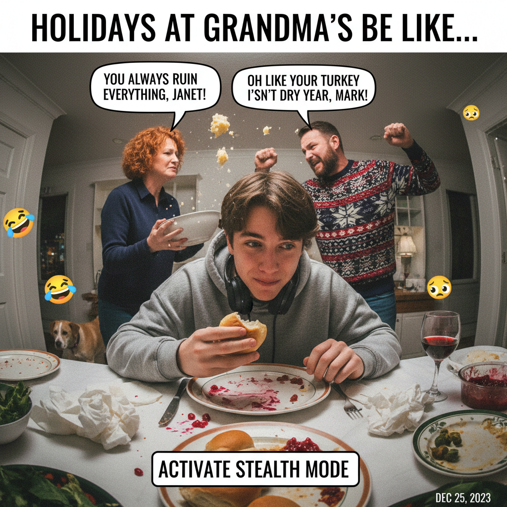 Holiday dinner: 'Tell us about your life choices.' Me: *sweats nervously while aunt argues with uncle*
