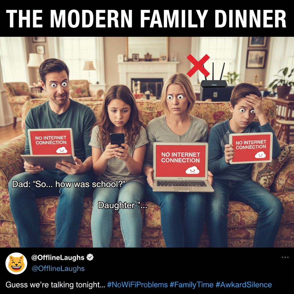 The wifi went down. I saw my family talking. They seem nice. Who are these people?