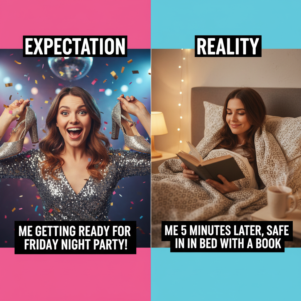 Invited to a party vs. actually going. The internal battle is REAL.