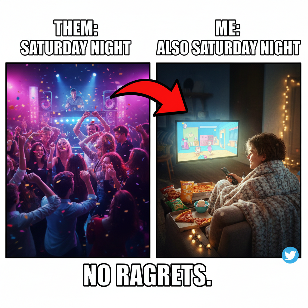 Friday night plans: wild adventures. Friday night reality: wild Netflix binge.