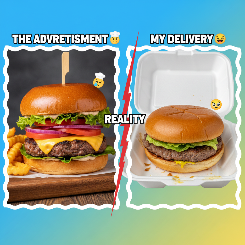 Ordered a gourmet burger, got a sad patty that looks like it lost the will to live. 💀