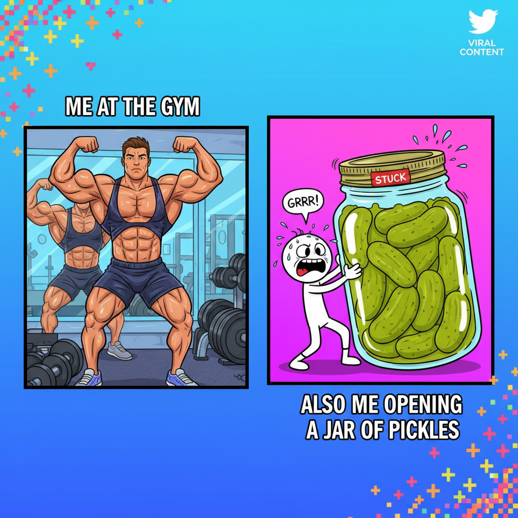 Me at the gym: 'I'm a beast!' Also me: can't open the pickle jar later. #FitnessJourney